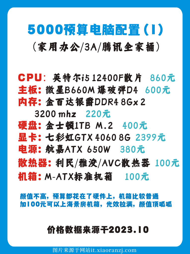 5000元电脑Intel 家用办公/游戏3A 40系4060显卡