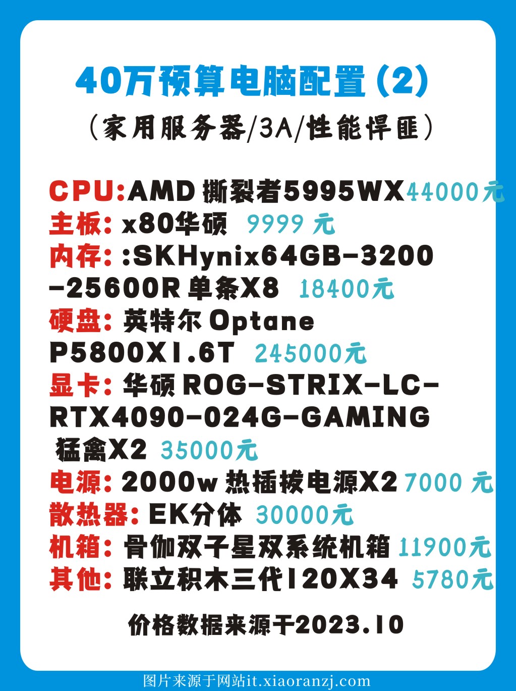 40万预算电脑配置 家用服务器/3A/性能悍匪  5995WX+4090